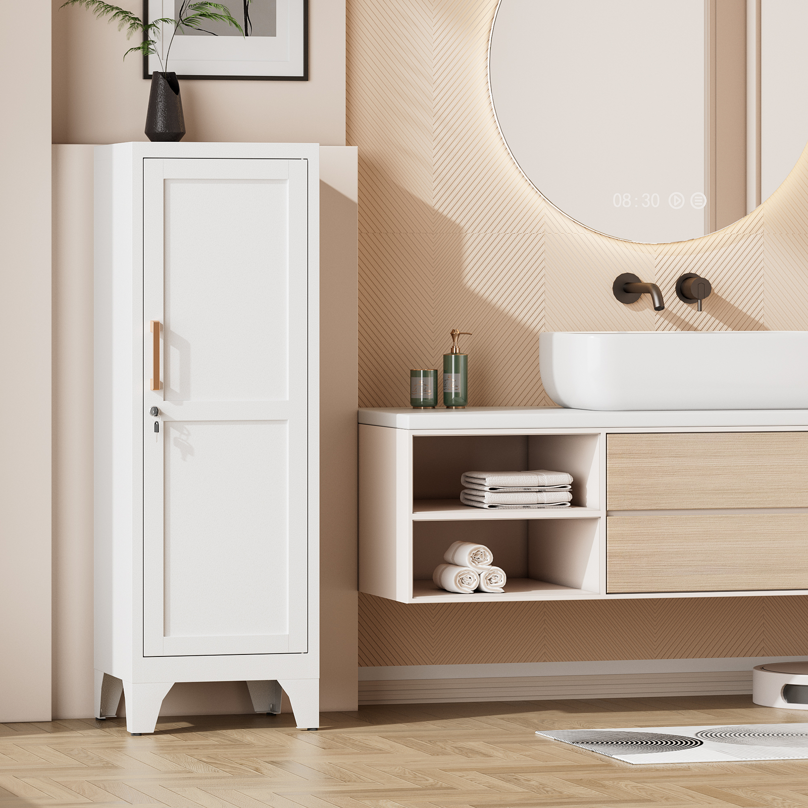 Metal Storage Cabinet with 2 Adjustable Shelves Home Office File Cabinet Locking