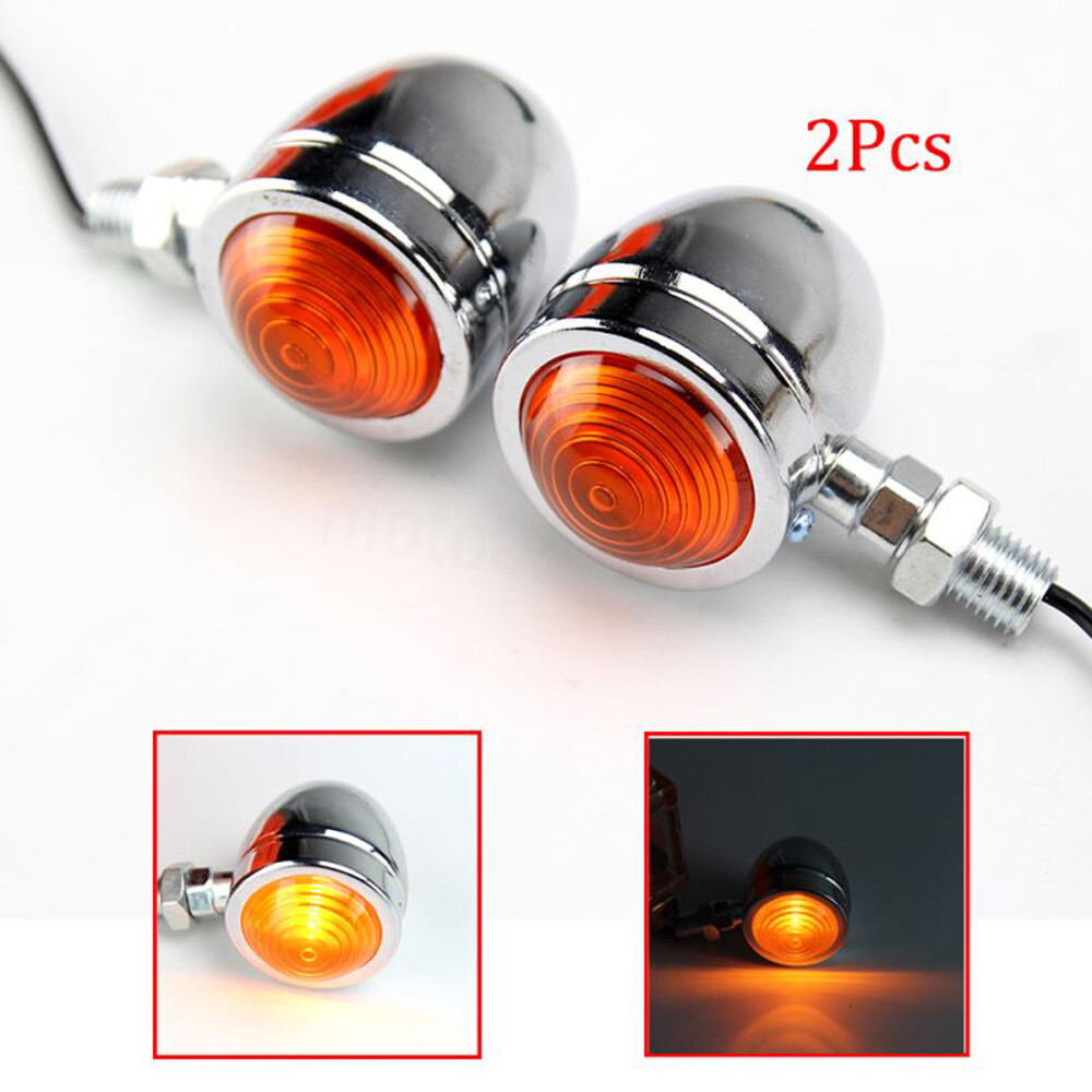 2X 12V Chrome Motorcycle Turn Signals Mini Bullet Blinker Amber Indicator Lights