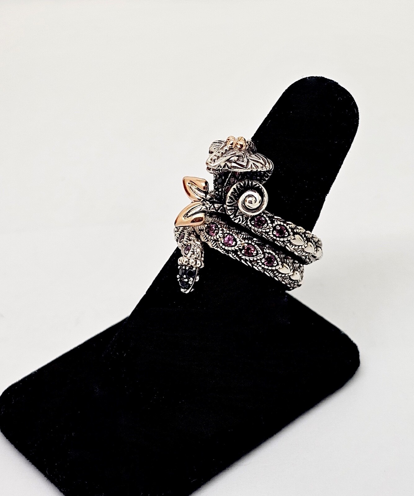 BARBARA BIXBY STERLING SILVER 18K MULTI-STONE KING COBRA SNAKE RING,9,BOX/POUCH