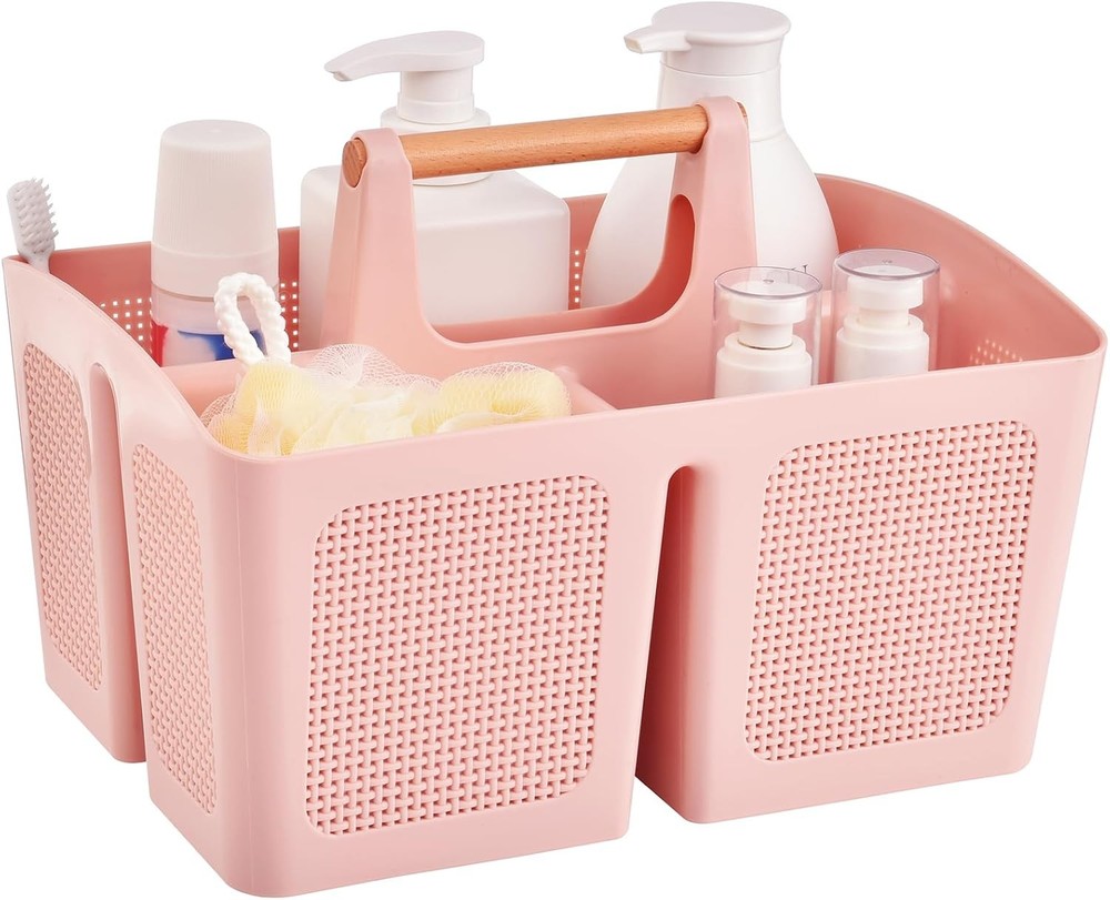 Portable Shower Caddy Basket with Compartments, Plastic Divided Cleaning Caddy