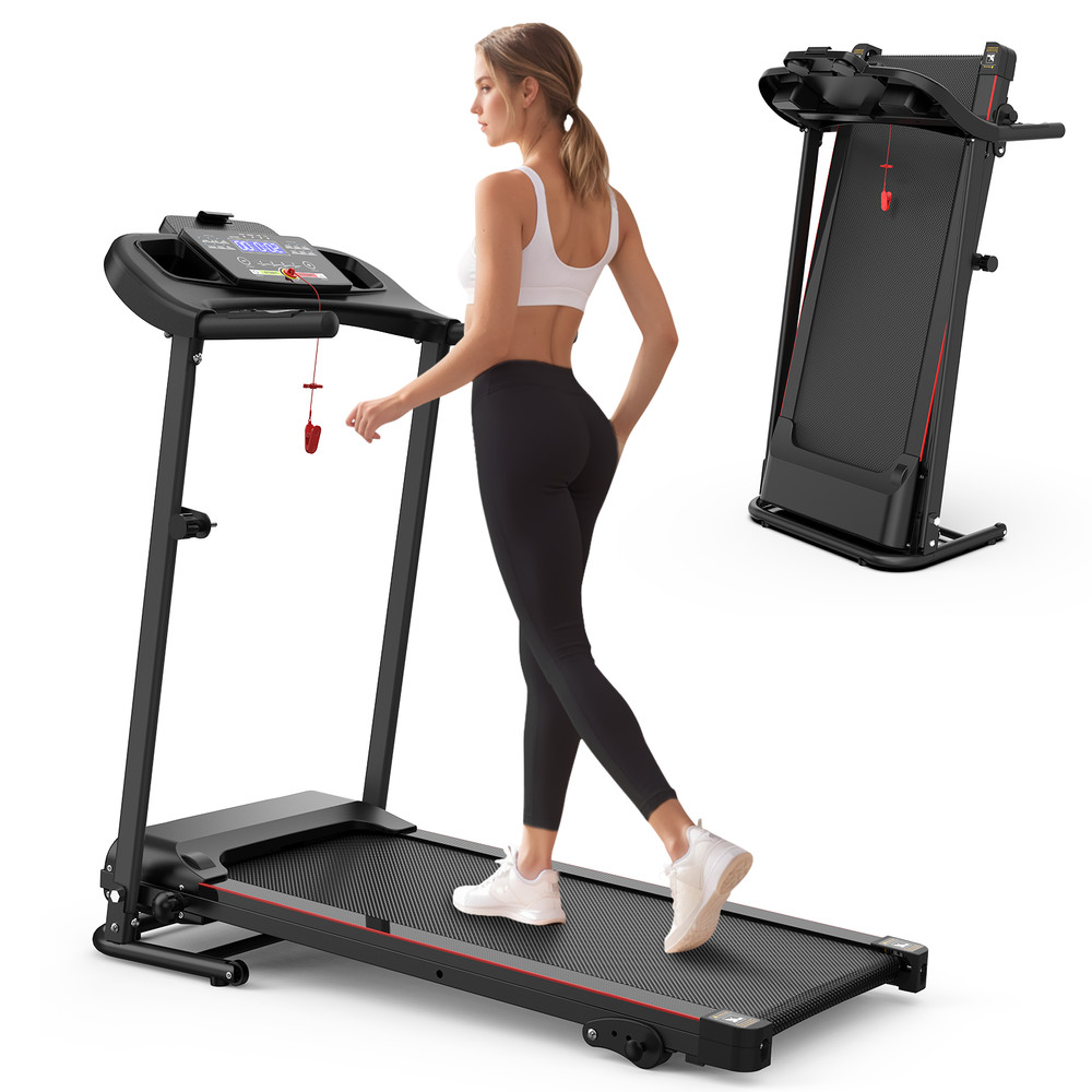 Foldable Treadmill With Cup Holders & Three-stage Adjustment & LED Display