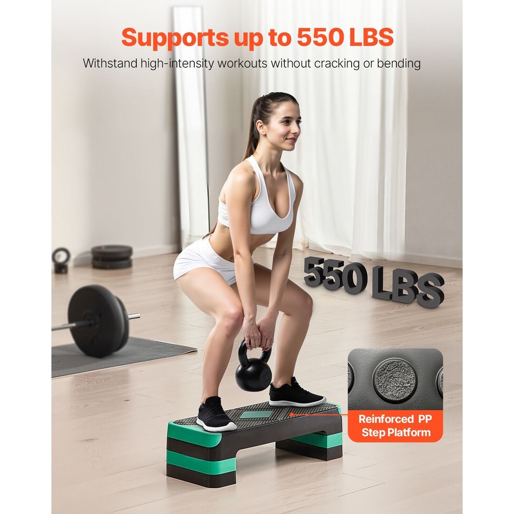 Aerobic Exercise Step Platform, 28-Inch Workout Aerobic Stepper, Height Adjustab