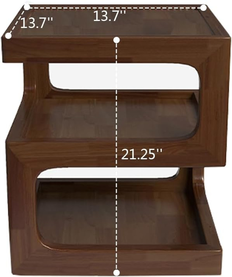 Walnut 3-Tier Solid Wood Nightstand, Modern Open Bedside Side Table 13.7"