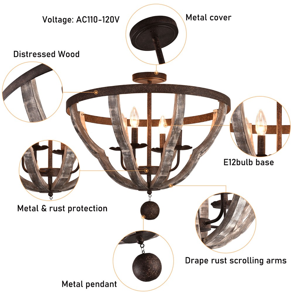 Rustic 4Lights Chandelier Pendant Light Dining Room Caged Ceiling Lamp Fixture