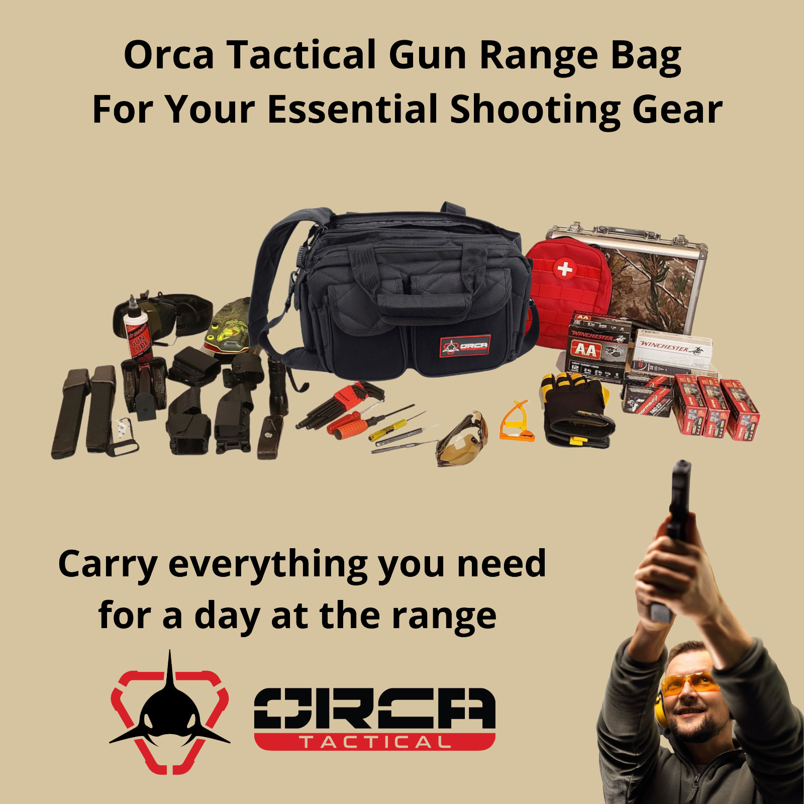 Orca Tactical 2+ Pistol Range Bag Shooting Handgun Revolver Duffle Ammo Case