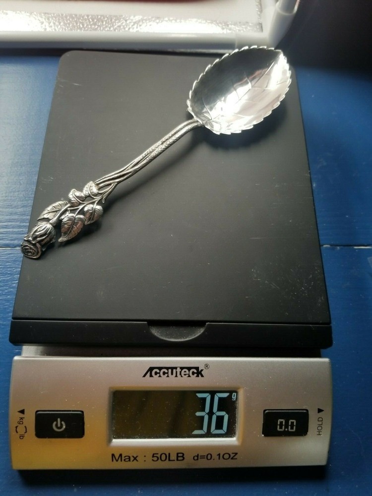 800 Silver Christoph Widmann Hildesheim Rose & Leaf Serving Spoon 7 1/2" 36 gms