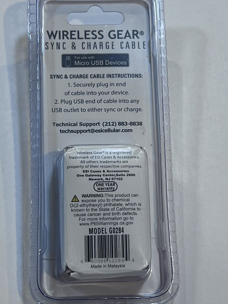 Wireless Gear Sync & Charge Cables 4ft For Use with Micro USB Devices