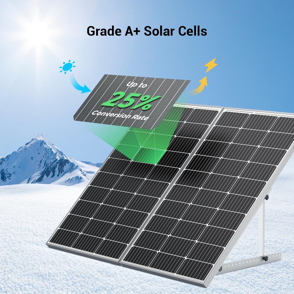 100W 12V Monocrystalline Solar Panel with Solar Connectors, High Efficiency M...