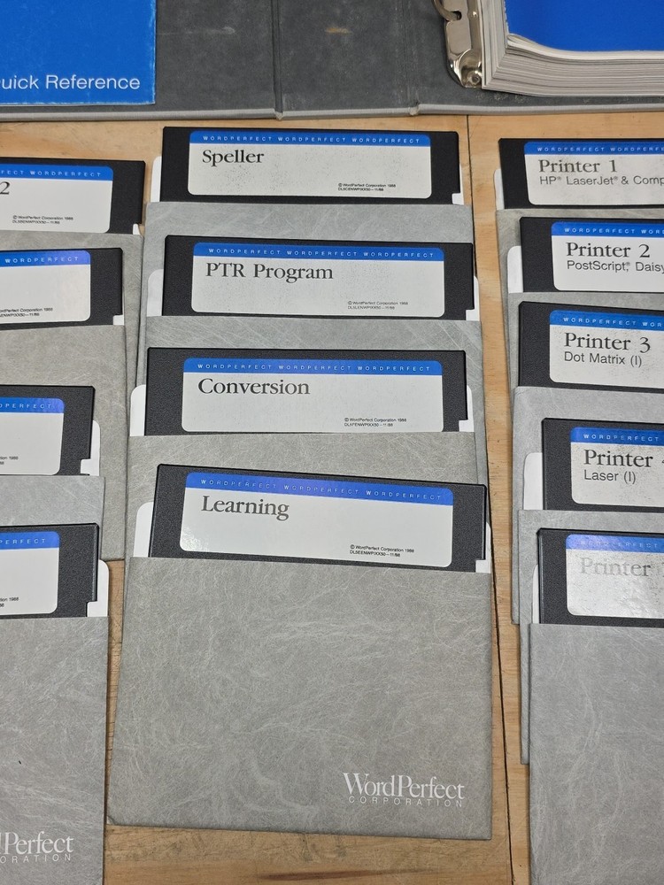 WordPerfect 1988 Installation Set - 5.25” Disks - Manual & Reference - Untested