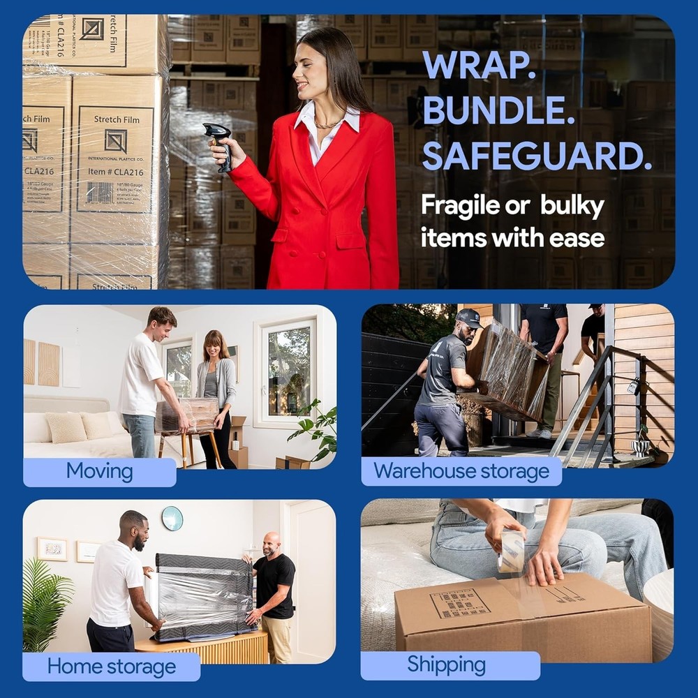 Recyclable 18" Plastic Stretch Film Wrap - 1200ft for Safe & Efficient Packing