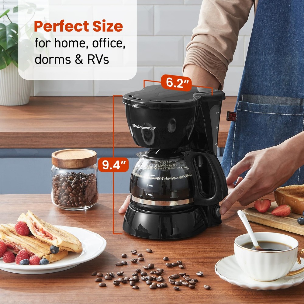 EHC4128 Automatic 4-Cup Brew & Drip Coffee Maker with Pause N Serve, Glass Ca...