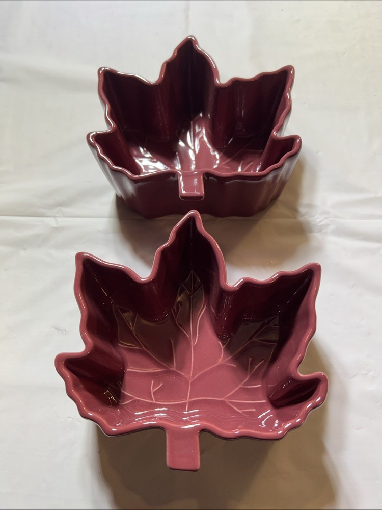 Set Of 2 Maroon Leaf Mini Ramekins