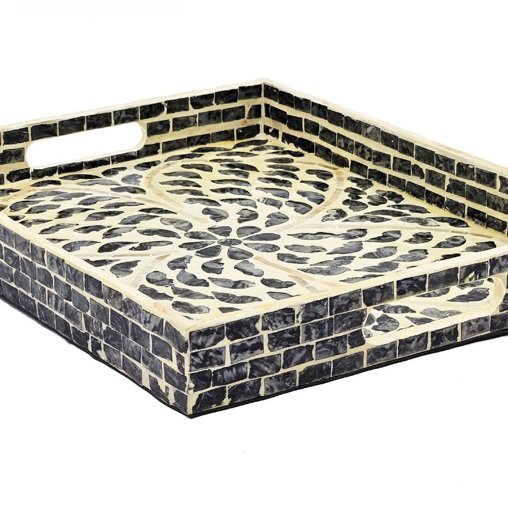 A&B Home 48753-BLAC Rectangular Capiz Black Tray