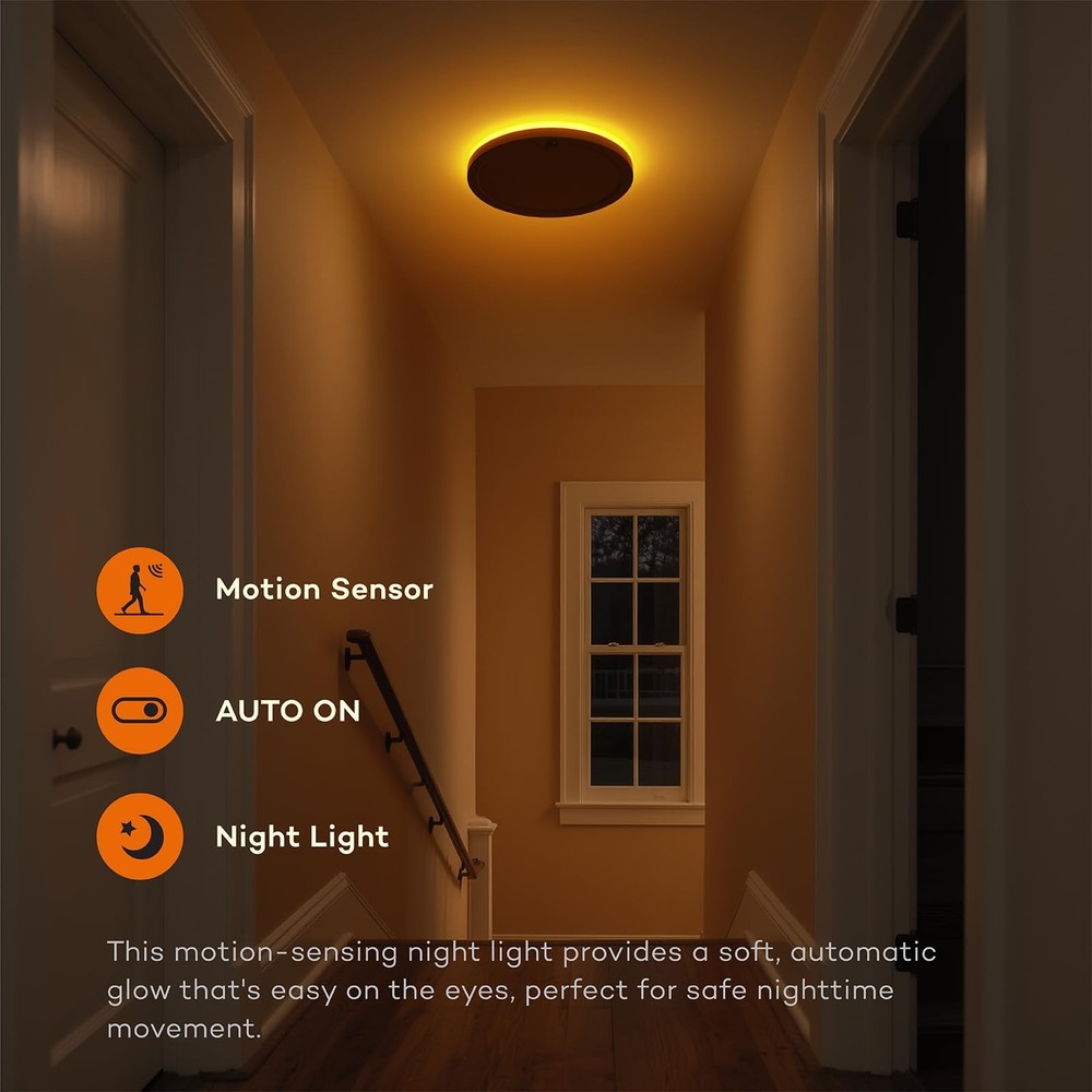 2Pack Motion Sensor Ceiling Light with Remote, Night Light 2000K, 8.7 Inch Wi...