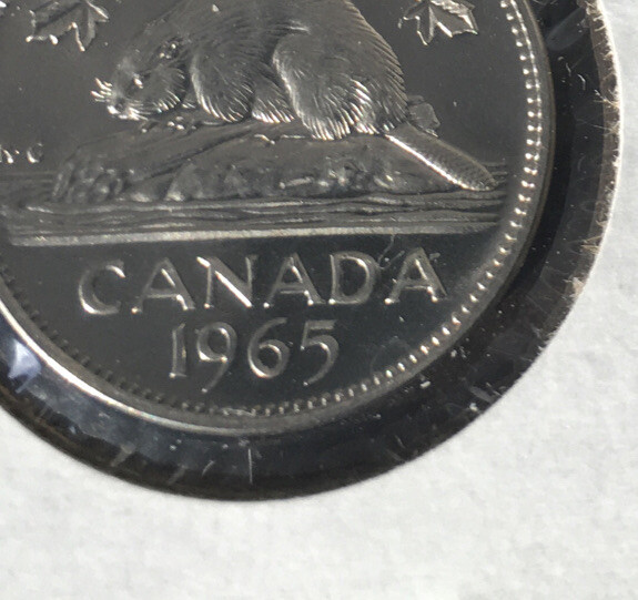 Canada 5c Nickel 1965 ERROR Reverse Struck Through Wire