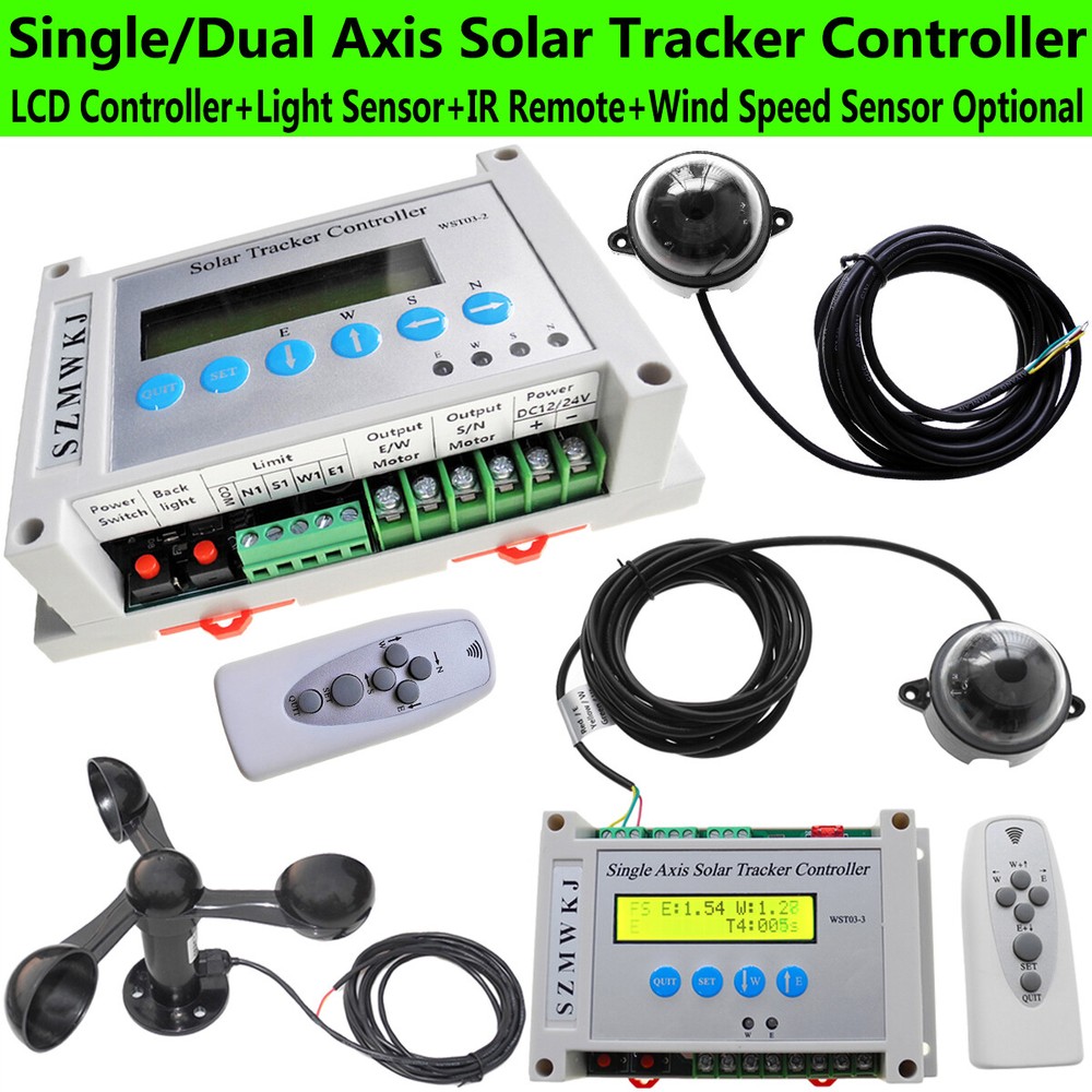 12V/24V Single/Dual Electronic LCD Solar Tracker Controller W/ Wind Speed Sensor