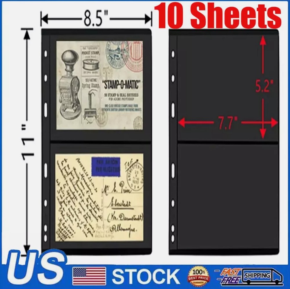 Collectors Stamp Pages for Stamp Album Binder, 10 Sheet, 2 Rows Pages for Stamp