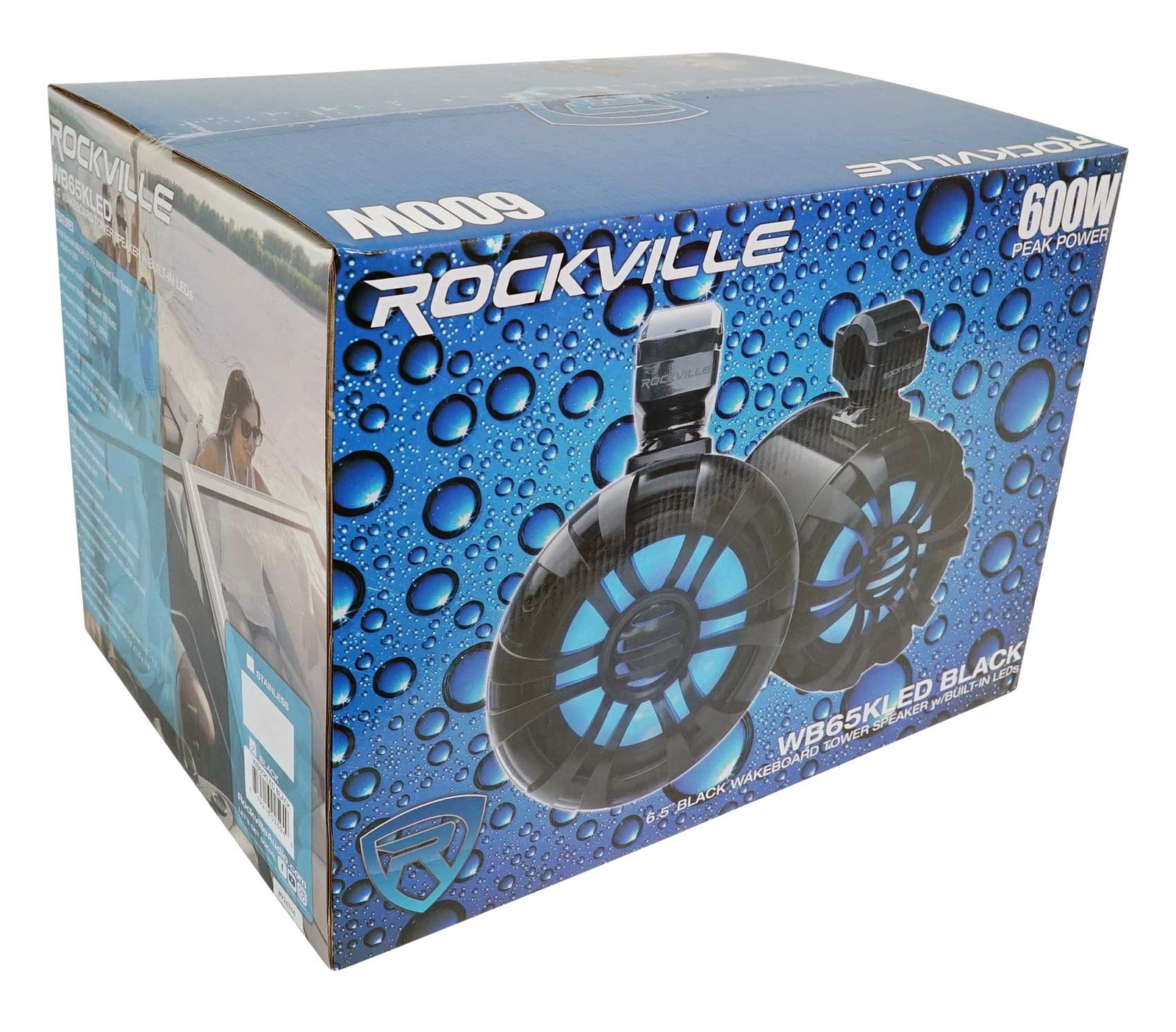 2) Rockville WB65KLED 6.5" 600w Black Marine Wakeboard LED Tower Speakers+Remote