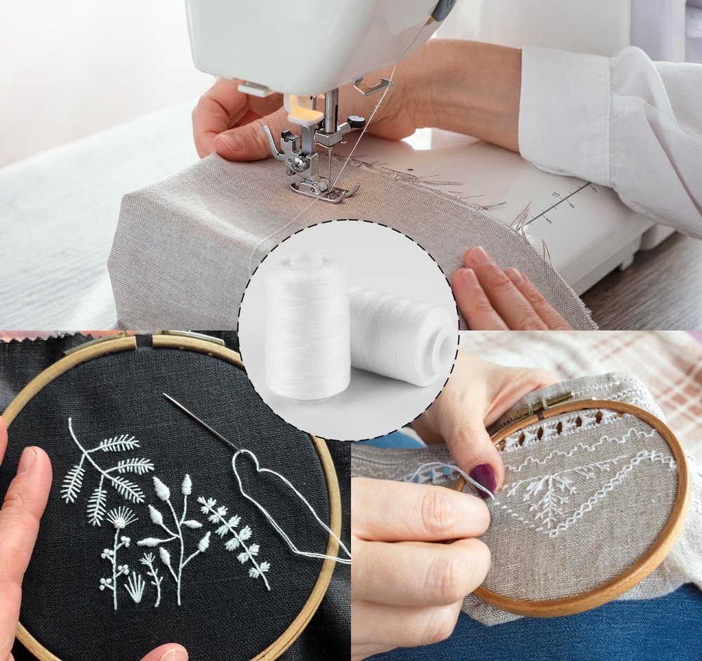 Sewing Thread 12 Spools White Sewing Thread 1000 Yards per Polyester Thread S...