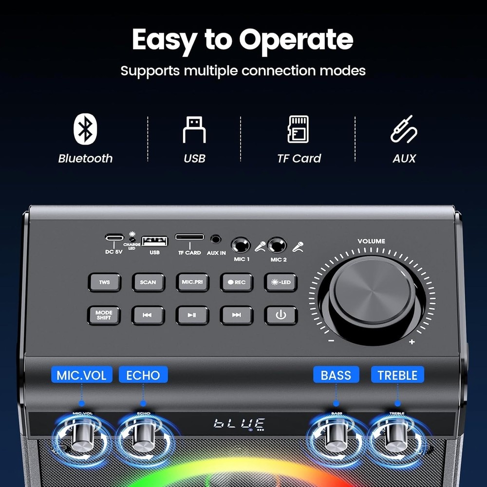 Karaoke Machine with 2 Wireless Microphones & Remote Control, Speaker Audio