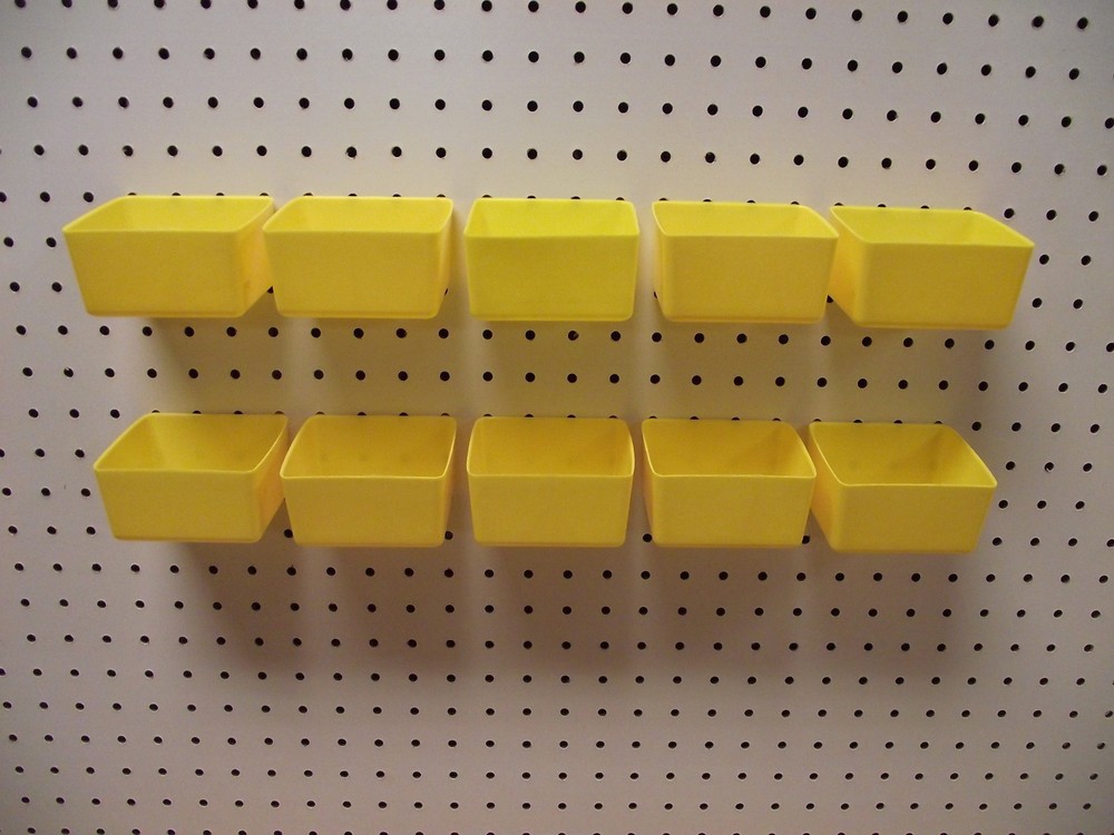 Small Plastic Yellow Pegboard Storage/Part Bins -10 Pack, JSP Brand