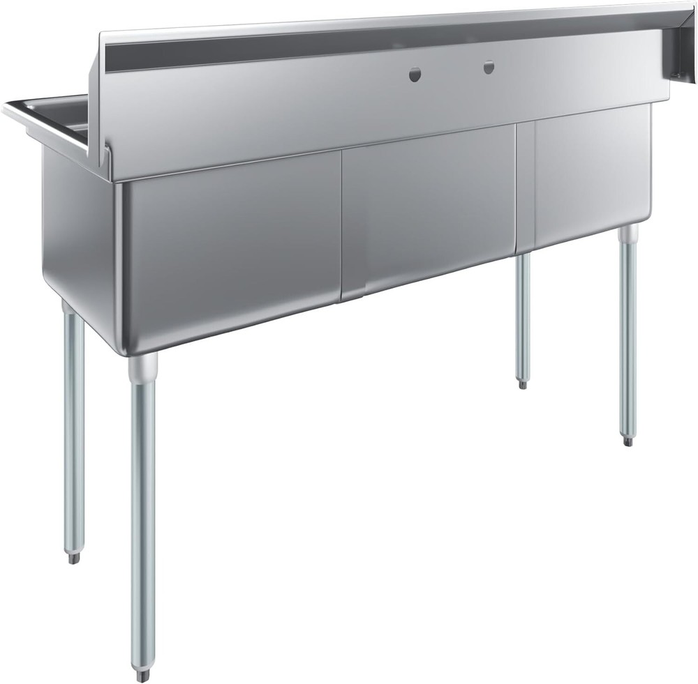 59"Long 3 Compartment Stainless Steel Prep & Utility Kitchen Sink