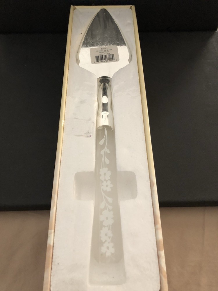 Lenox Bellina Cake Server Frosted Crystal Handle/Stainless Blade NEW