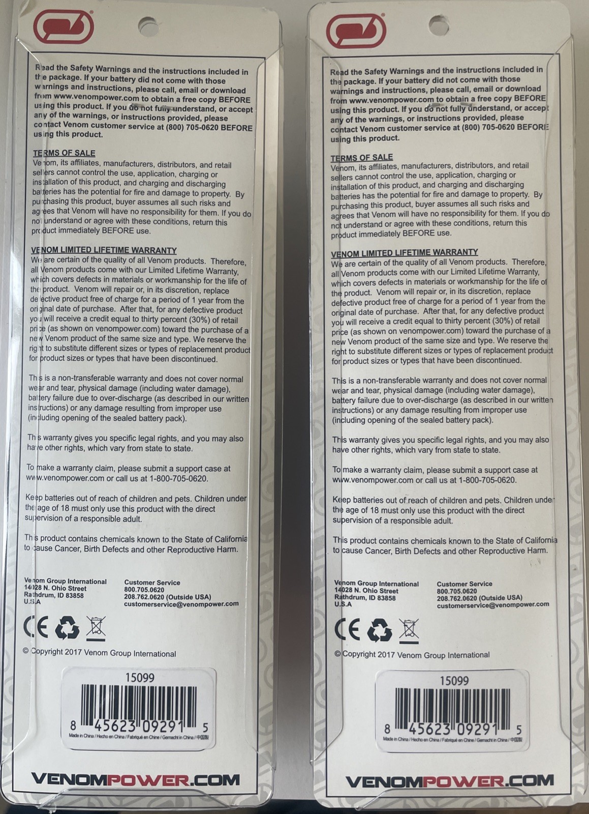 2pk VENOM 7.4V 5000mAh 100C 2S Lipo Battery For 1/10 And 1/8 RC Cars New 15099