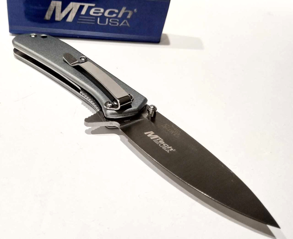 M-TECH Amplitude Gray Drop Point Spring Open Assisted Folding Pocket Knife A/O