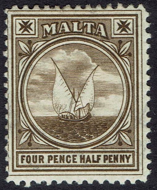 MALTA 1904 SHIP 4½D WMK MULTIPLE CROWN CA