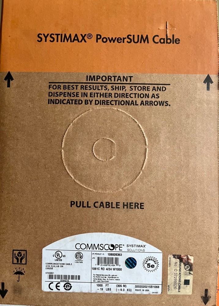 Commscope powerSum Cat5e (RED) Non-Plenum 1000’ new