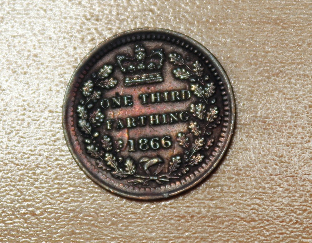 1866 Great Britain 1/3 Farthing Die Clash Error