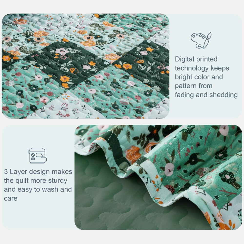 Exclusivo Mezcla Reversible Boho Quilts King (96"x104"), Patchwork Green