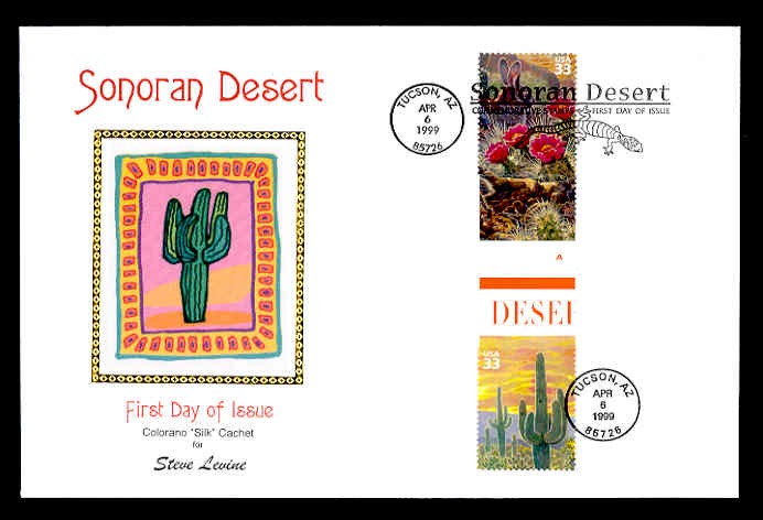SONORAN DESERT PRESS SHEET FIRST DAY COVER - HORIZONTAL GUTTER PAIR