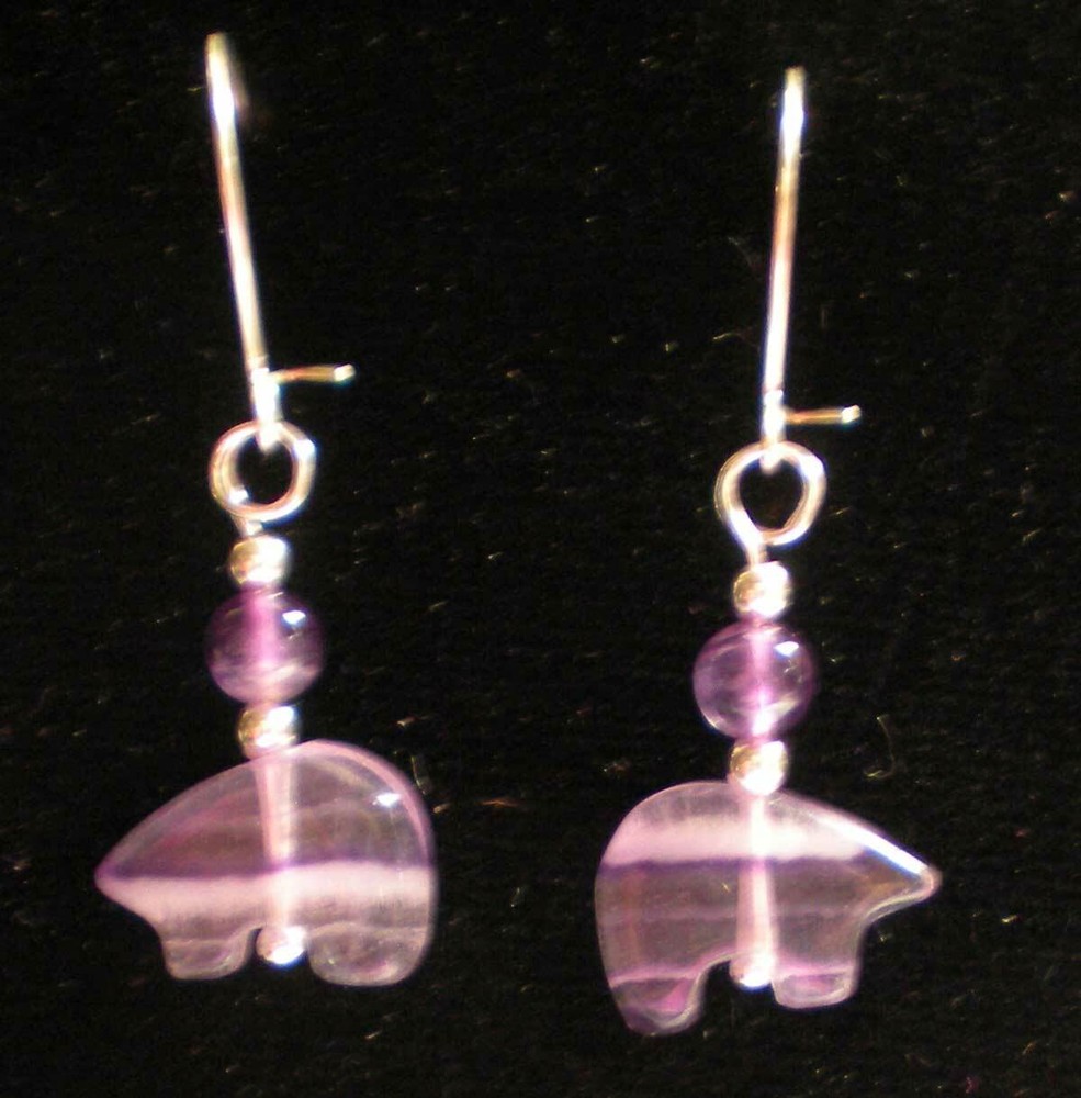 Fluorite Bear Totem with Amethyst Earrings e156