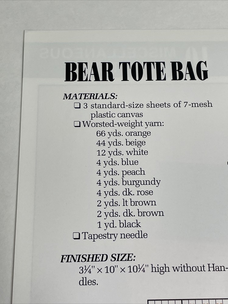 Bear Tote Bag Annie's Plastic Canvas Pattern
