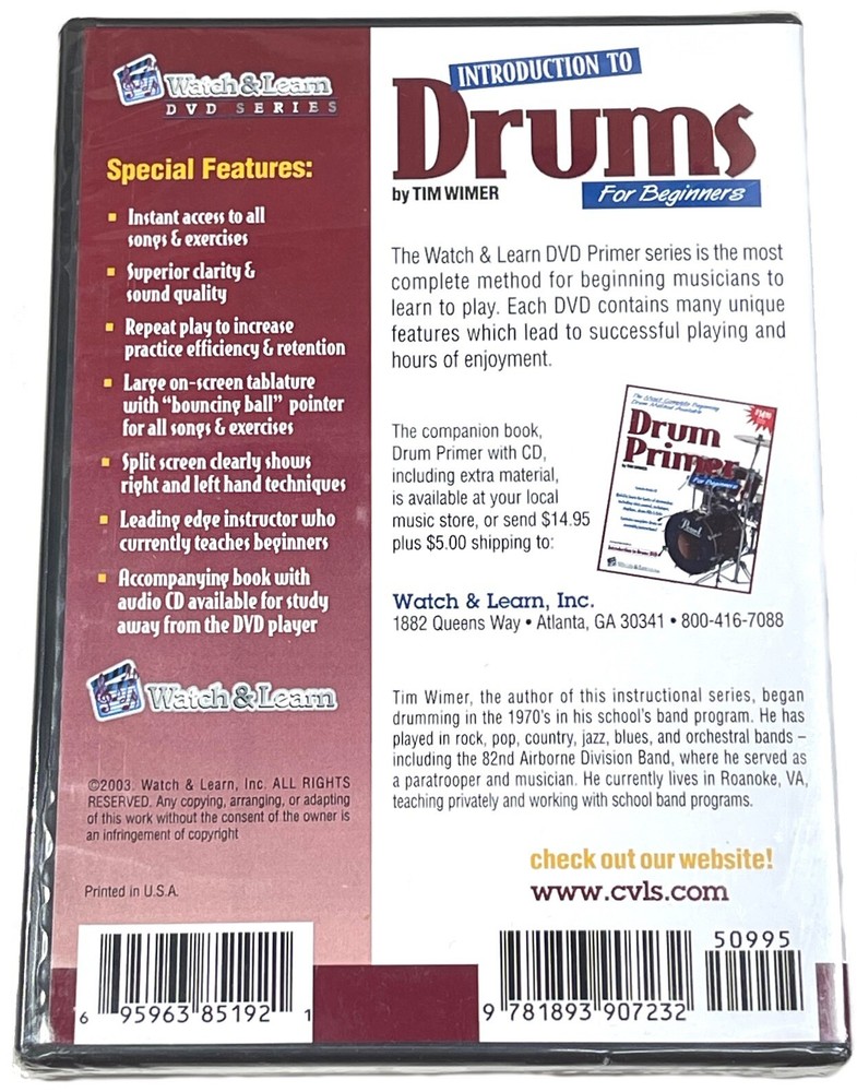 Unopened Watch & Learn Introduction to Drums for Beginners DVD