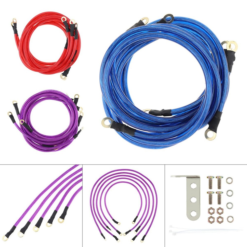 5 Point Car Universal Earth Ground Cables Grounding Wire System Kit High Perf...