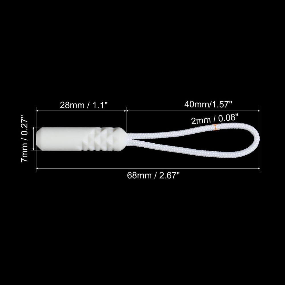 Zipper Pulls Extension Handle Cord, 10 Pack Plastic Cylindrical Head, White
