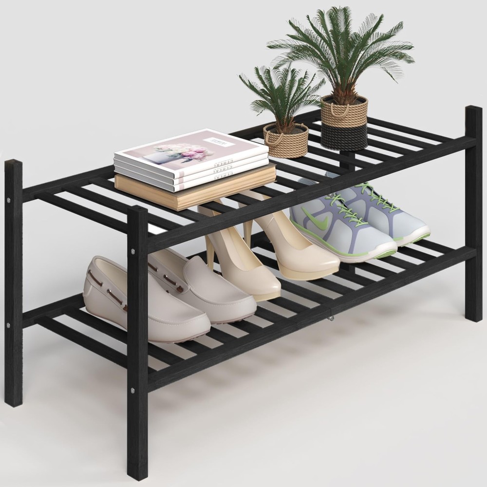2-Tier Shoe Rack for Closet, Stackable Shoe Rack for entryway, Hallway, Bathr...