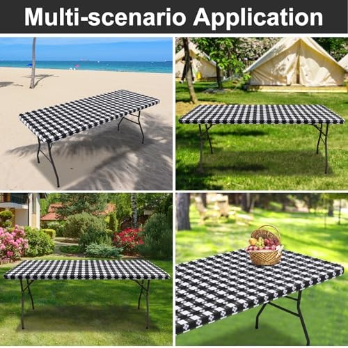 Rectangle Vinyl Table Cloth, Waterproof 72" x 30" (Rectangular) Black & White