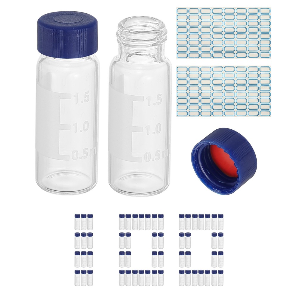 2ml Autosampler Vial, 100Pcs Clear Vials Sample Vial Solid Screw Cap with Labels