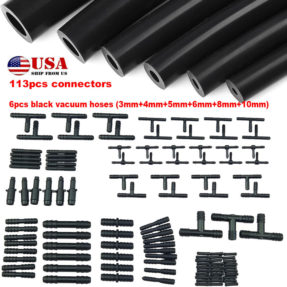 5FT 3 4 5 6 8 10mm Auto Car Vacuum Silicone Hose Line Pipe Tube Kit +Connectors