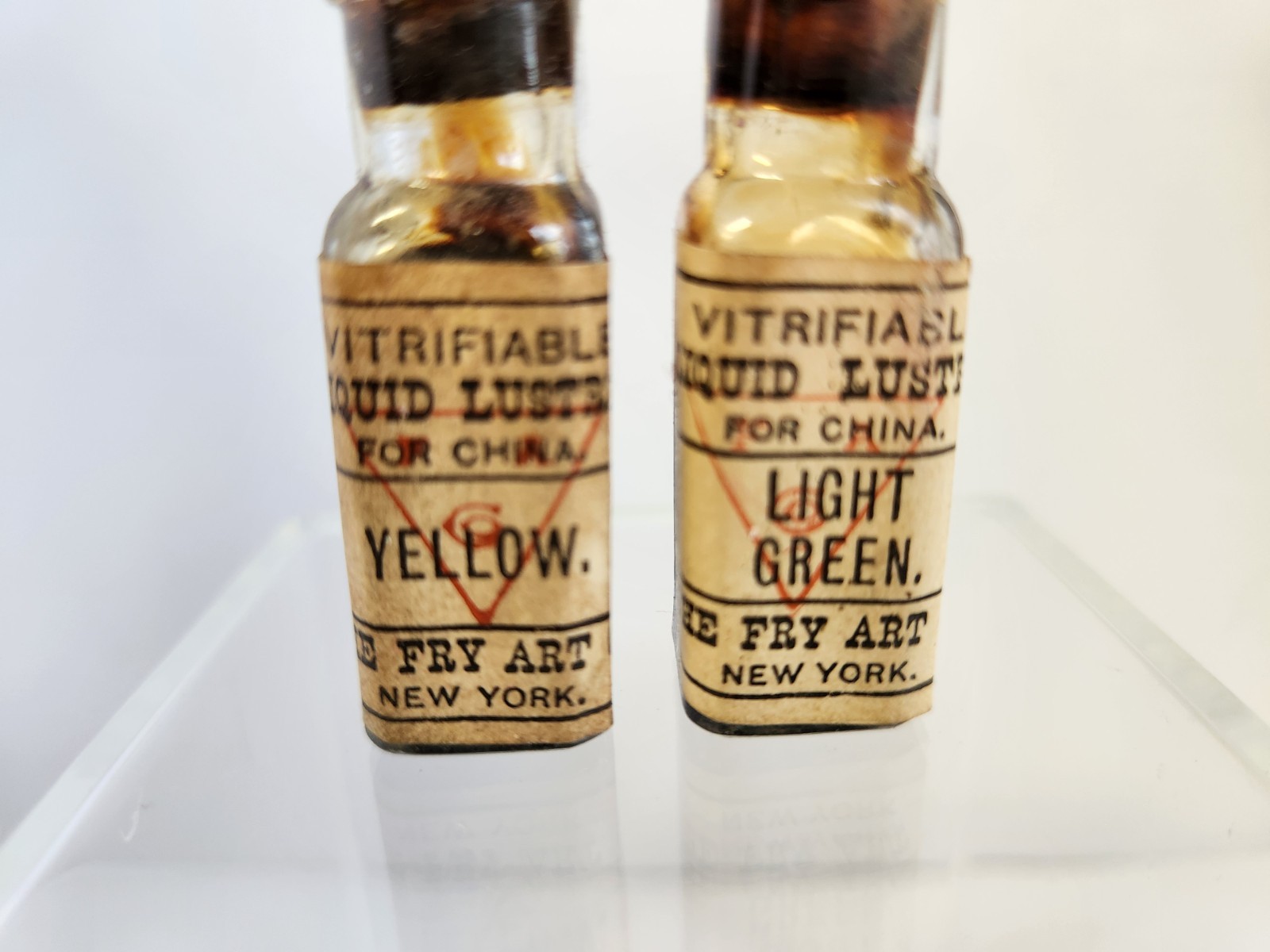 Antique The FRY ART CO New York Embossed Bottles With Labels Liquid Lustres