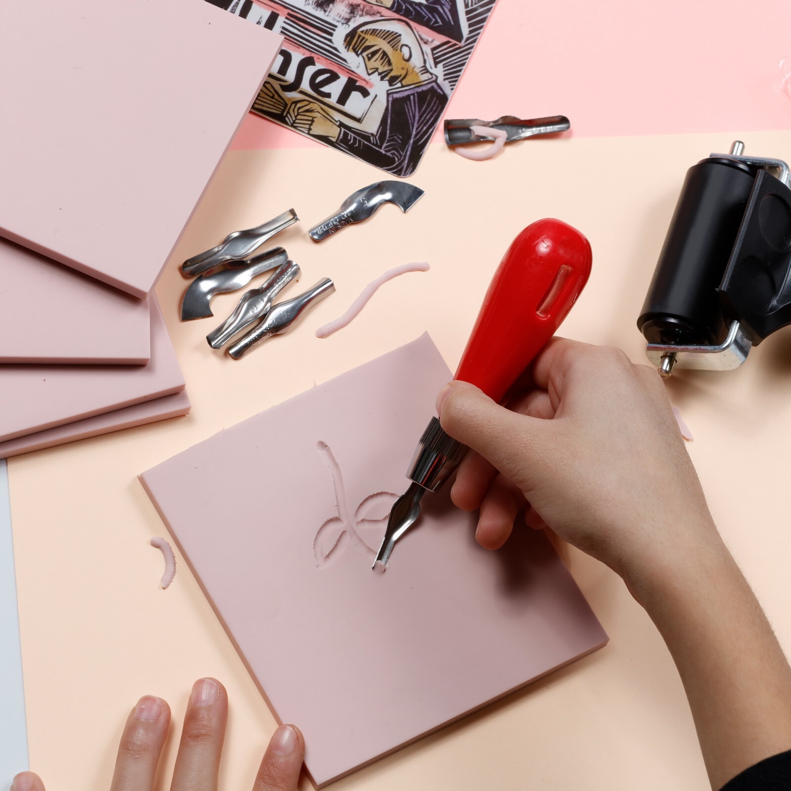 Incraftables Rubber Stamp Kit (5-Pack). Linoleum Block Kit with Cutting Blades