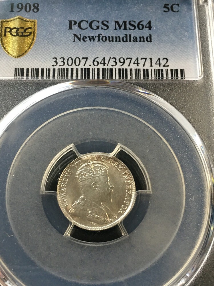 1908 PCGS Graded Newfoundland Five ¢5 Cent, **MS-64** #7142