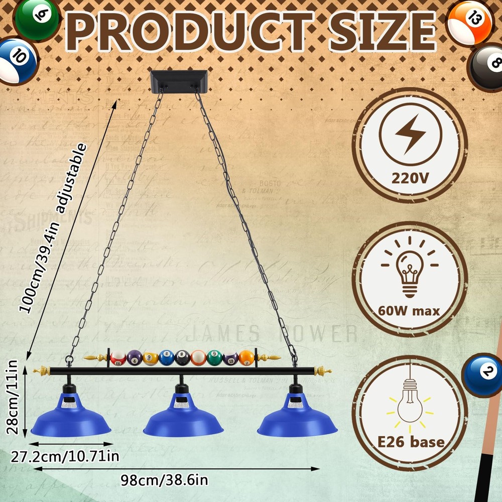 Adjustable Pool Table Lights for 7'-8' Billiard Light Hanging Pool Table Fixt...