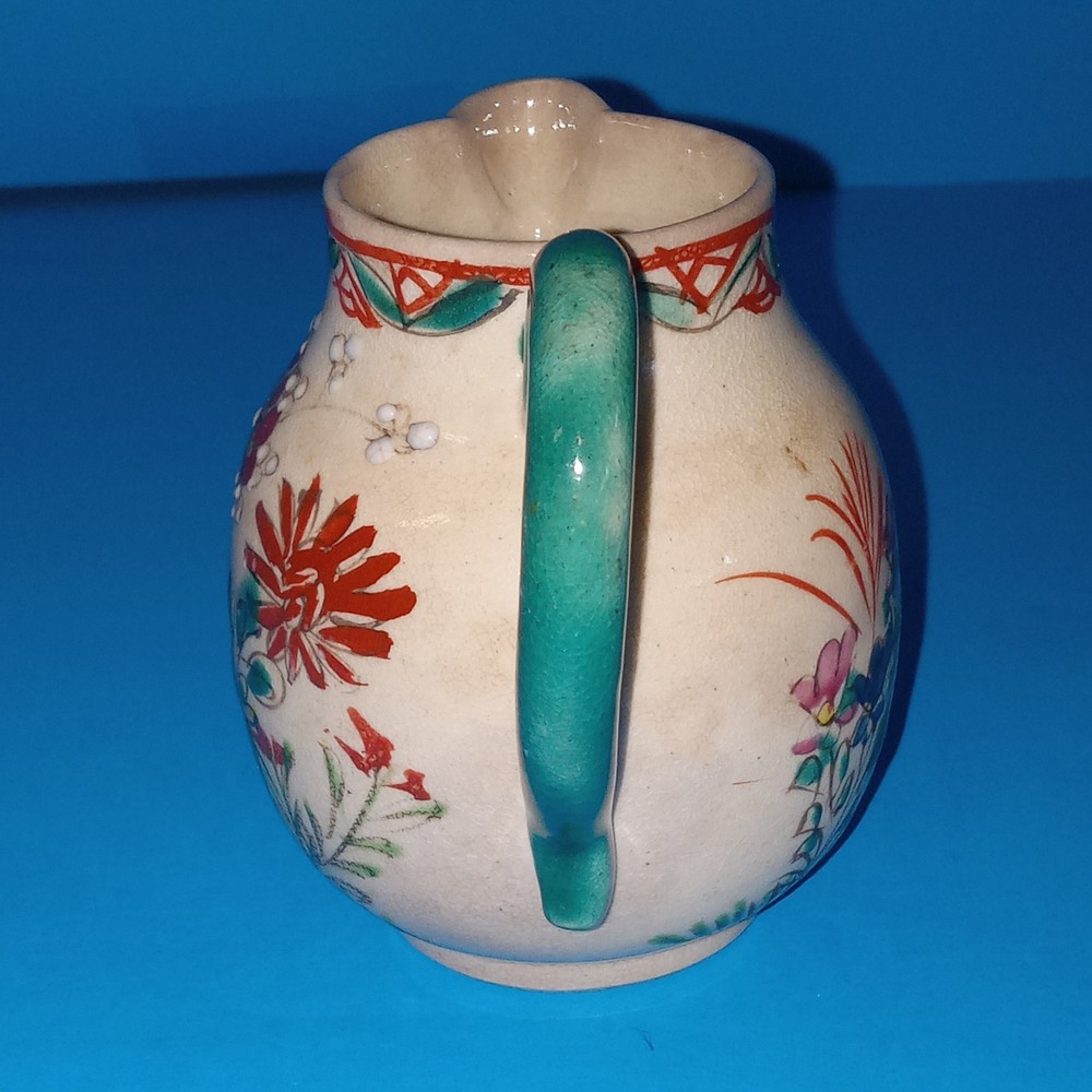 Antique Earthenware Small Creamer Pitcher Hand Painted Applied Handle 19thC