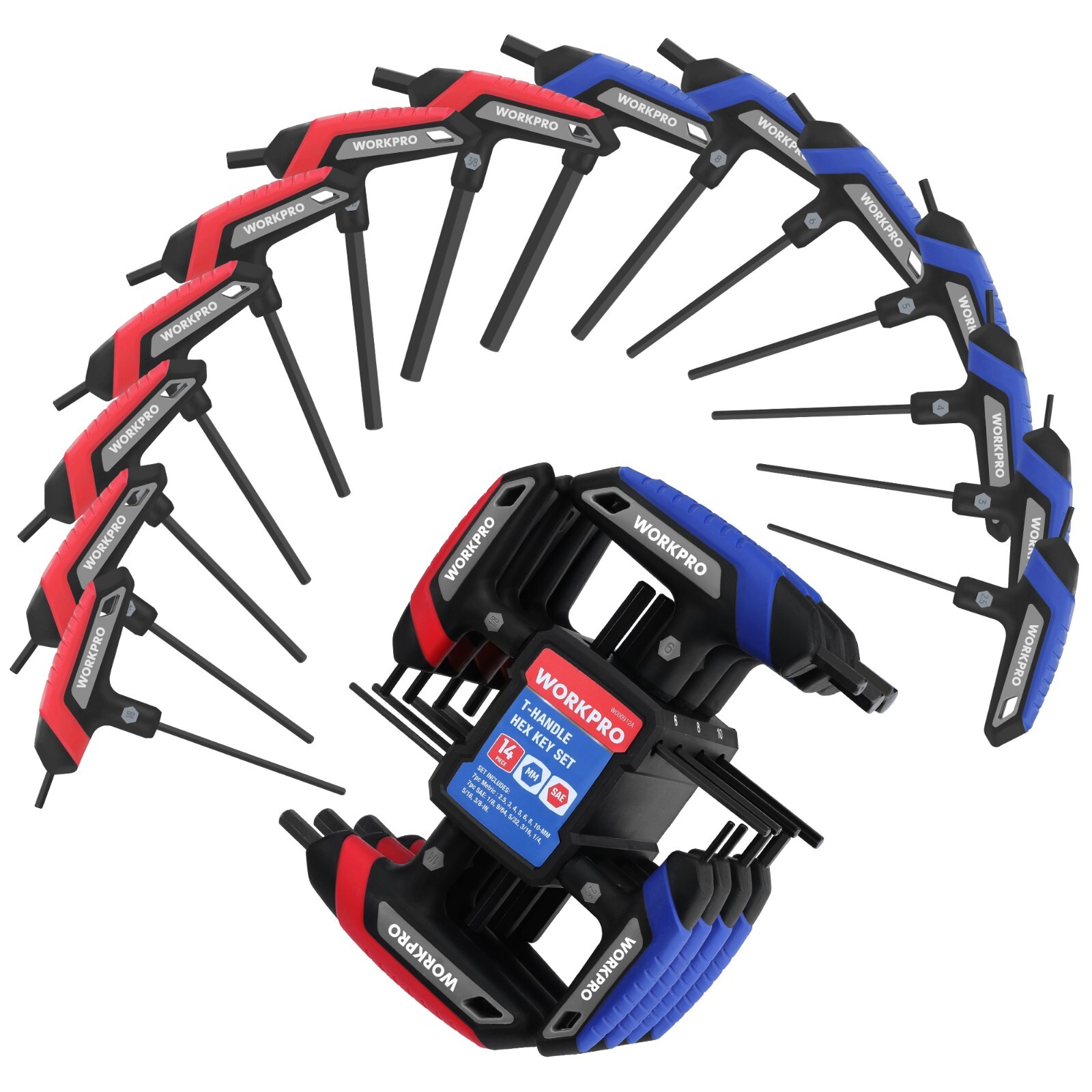 14-Piece T-Handle Allen Wrench Set, Metric & SAE T Handle Hex Key with Rack