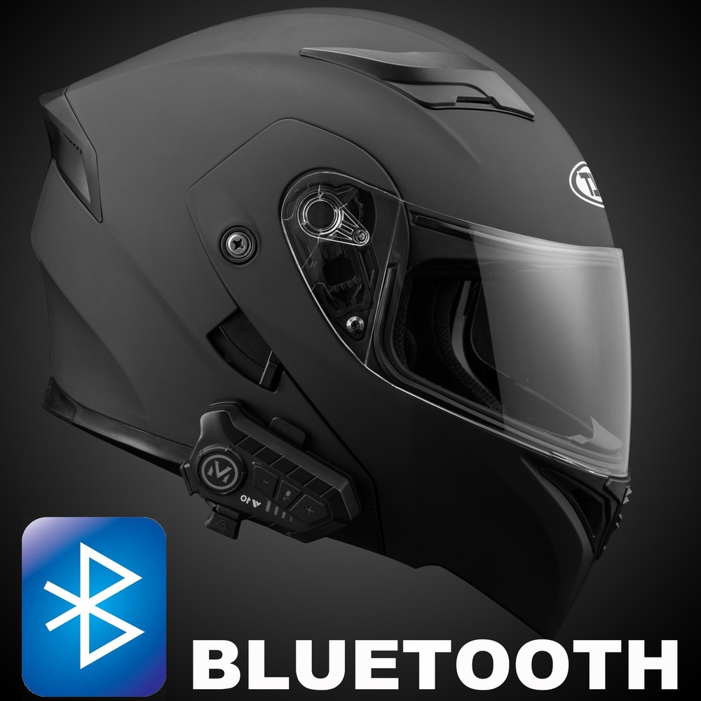 LED Dual Visors Flip Up Bluetooth Modular Full Motorcycle Helmet Intercom DOT